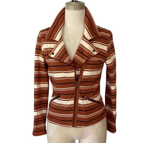 Saltwater Luxe Anthropologie Striped Zip Moto Jacket Women’s Medium Cotton - Picture 1 of 7